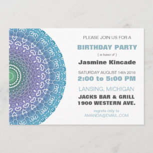 Invitations de fête d'anniversaire de Mandala bleu