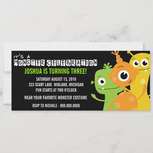 Invitations de fête d'anniversaire de Monster Bash (Devant)
