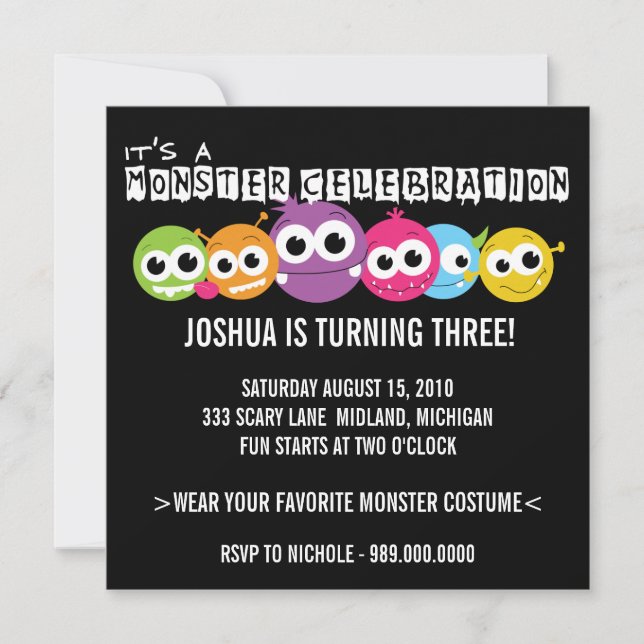Invitations de fête d'anniversaire de Monster Bash (Devant)
