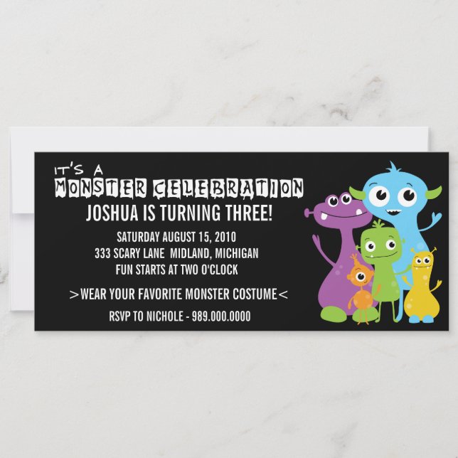 Invitations de fête d'anniversaire de Monster Bash (Devant)