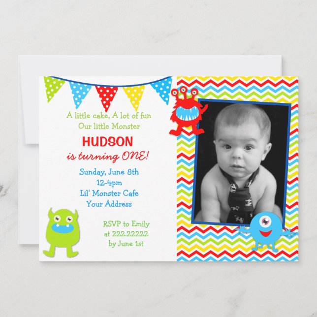 Invitations de fête d'anniversaire de monstre (Devant)