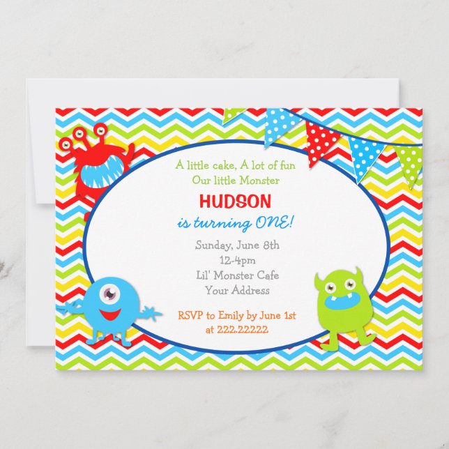 Invitations de fête d'anniversaire de monstre (Devant)