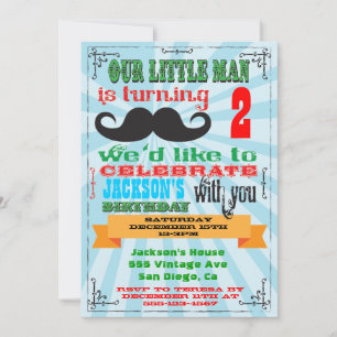 Invitations de fête d'anniversaire de Moustache