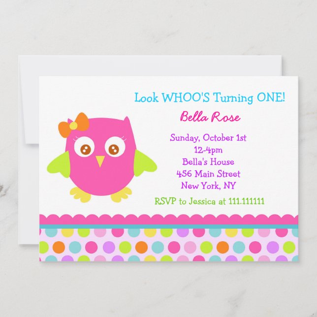 Invitations de fête d'anniversaire de petit hibou (Devant)