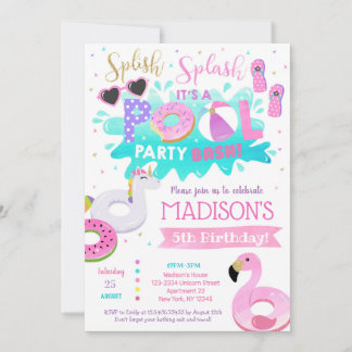 Invitations de fête d'anniversaire de piscine pour