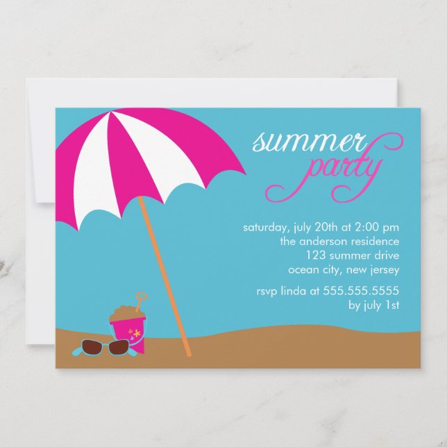 Invitations de fête d'anniversaire de plage (Devant)