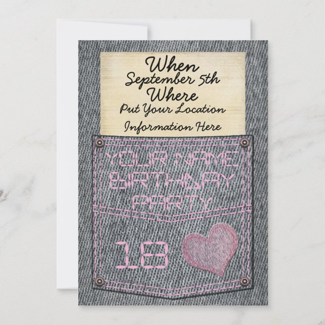 Invitations de fête d'anniversaire de poche de (Dos)