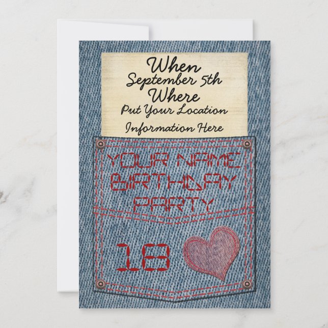 Invitations de fête d'anniversaire de poche de (Dos)