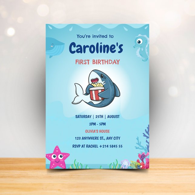 Invitations de fête d'anniversaire de requin pour  (Créateur téléchargé)