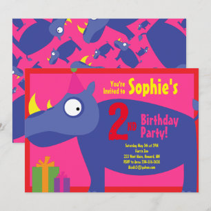 Invitations de fête d'anniversaire de Rhino Animal