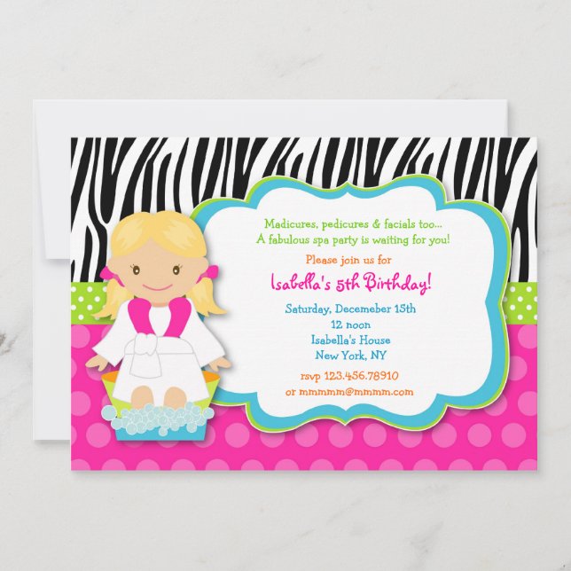 Invitations de fête d'anniversaire de spa (Devant)