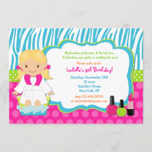 Invitations de fête d'anniversaire de spa