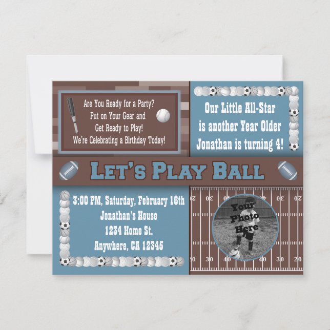 Invitations de fête d'anniversaire de sports (Devant)
