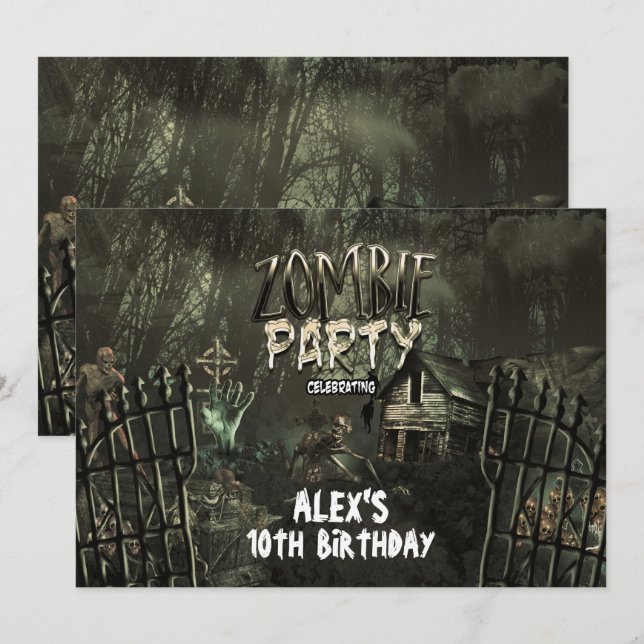 Invitations de fête d'anniversaire de Zombie Grave (Devant / Derrière)