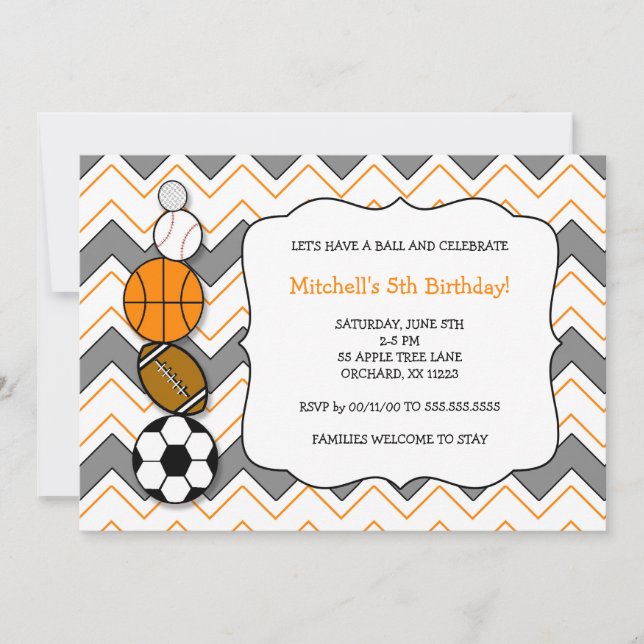 invitations de fête d'anniversaire des bals de spo (Devant)