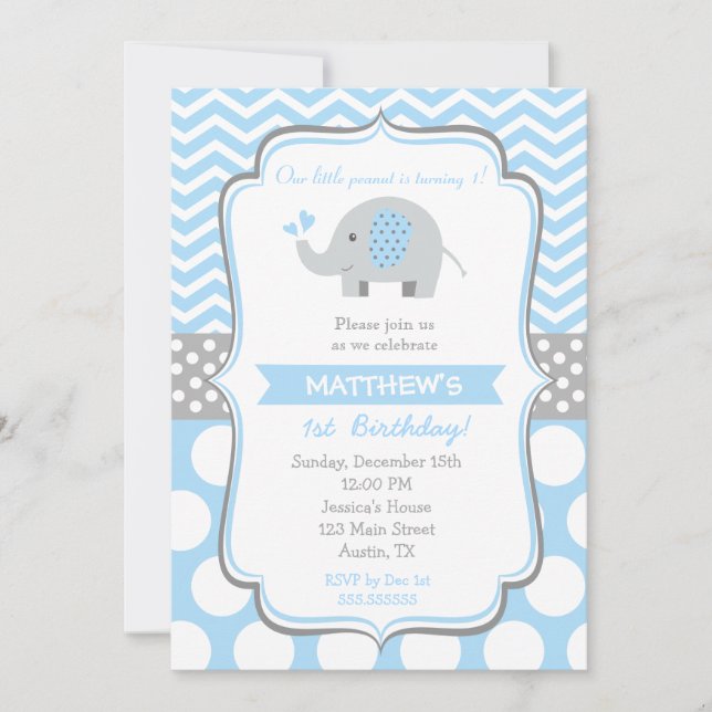 Invitations de fête d'anniversaire des éléphants (Devant)