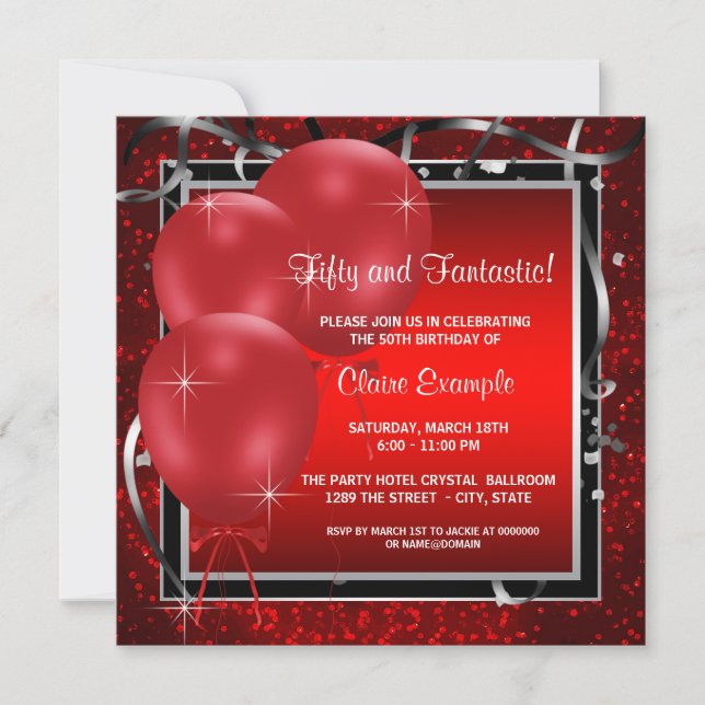 Invitations de Fête d'anniversaire des femmes roug (Devant)