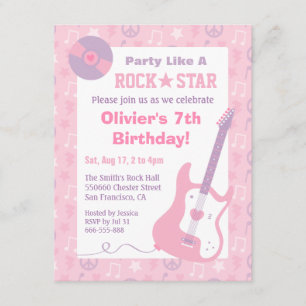 Invitations de fête d'anniversaire des filles rose