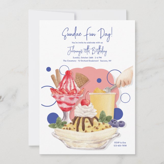 Invitations de fête d'anniversaire dimanche (Devant)