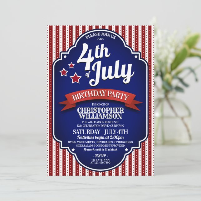 Invitations de fête d'anniversaire du 4 juillet (Debout devant)