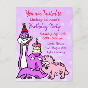 Invitations de fête d'anniversaire du dinosaure de