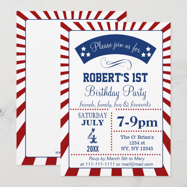 Invitations de fête d'anniversaire du jour commémo (Devant / Derrière)
