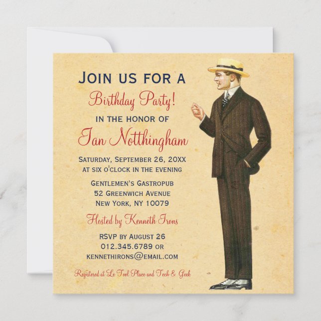 Invitations de fête d'anniversaire du monsieur (Devant)
