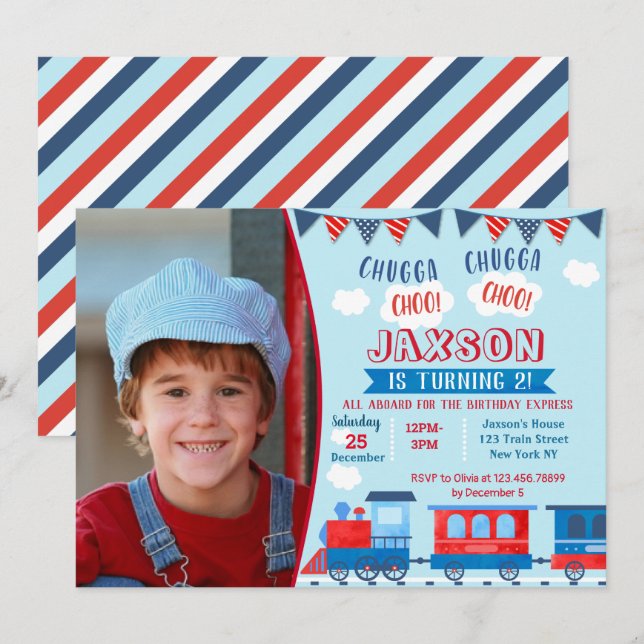 Invitations de fête d'anniversaire du train (Devant / Derrière)
