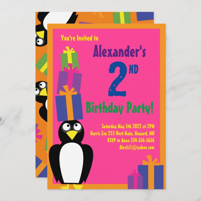 Invitations de fête d'anniversaire d'un enfant d'a (Devant / Derrière)
