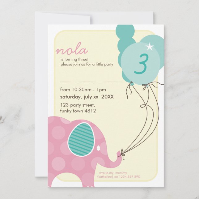 Invitations DE FÊTE D'ANNIVERSAIRE :: éléphant + b (Devant)