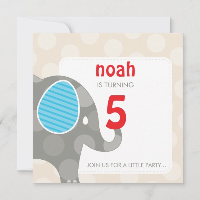 Invitations DE FÊTE D'ANNIVERSAIRE :: éléphant + n (Devant)