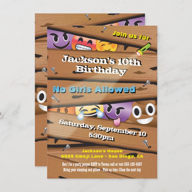 Invitations de fête d'anniversaire Emoji garçon (Devant / Derrière)