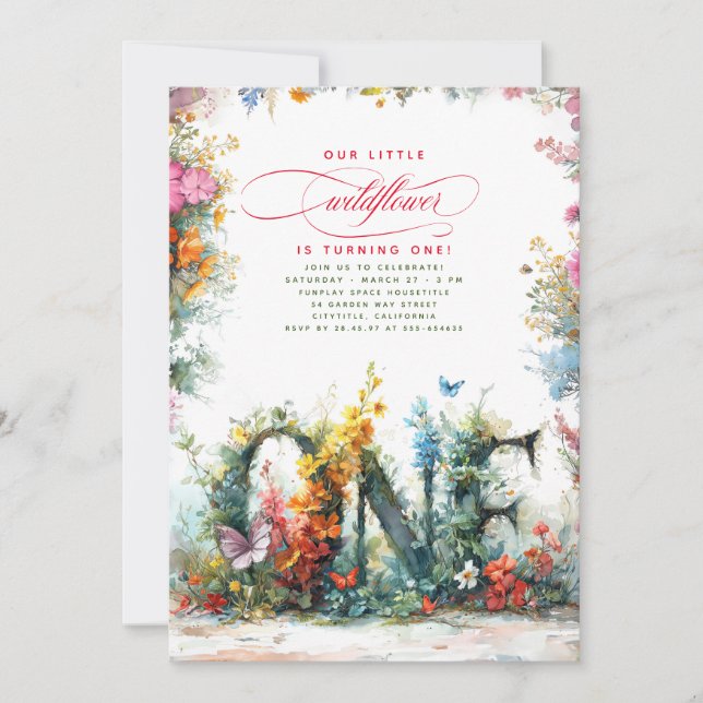 Invitations de fête d'anniversaire fleur sauvage (Devant)