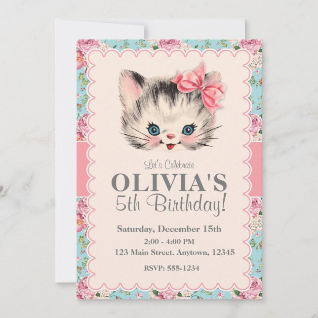 Invitations de fête d'anniversaire Kitten (Devant)