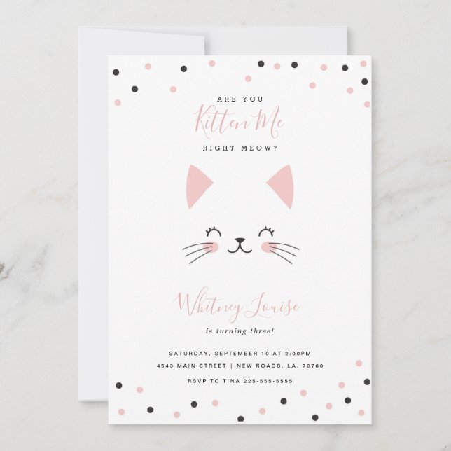 Invitations de fête d'anniversaire Kitten (Devant)