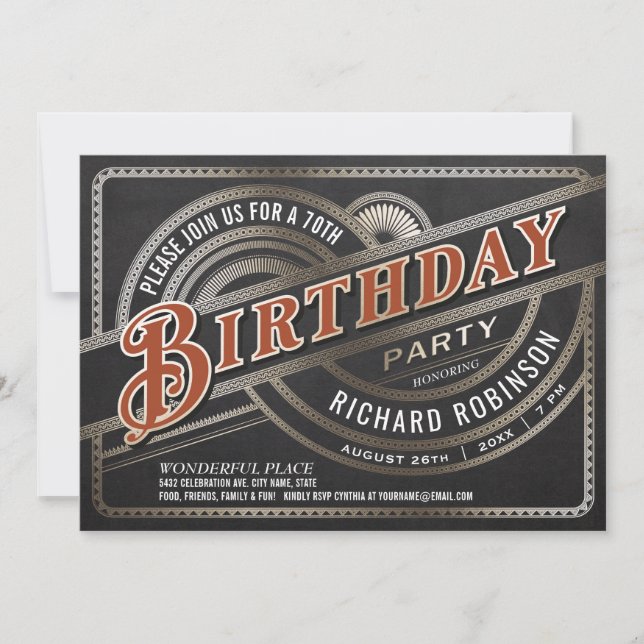Invitations de fête d'anniversaire masculin - Retr (Devant)