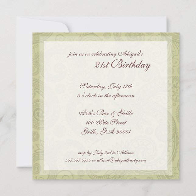 Invitations de fête d'anniversaire Motif de Swirl (Devant)