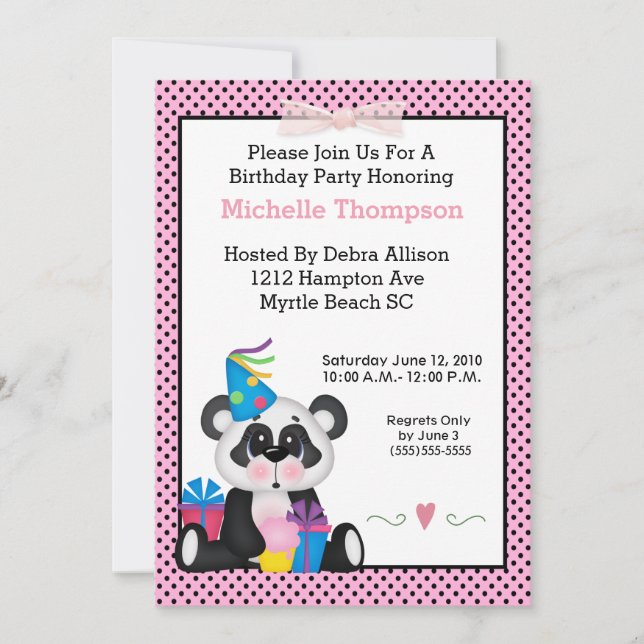 Invitations de fête d'anniversaire Panda (Devant)