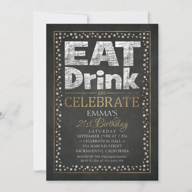 Invitations de fête d'anniversaire pour adultes 21 (Devant)