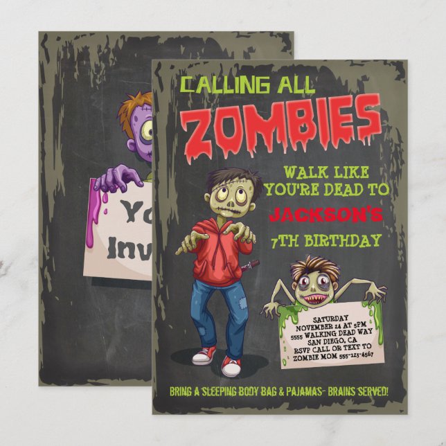 Invitations de fête d'anniversaire Zombie (Devant / Derrière)