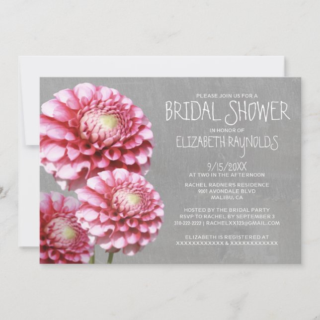 Invitations de Fête de la mariée de dahlia (Devant)
