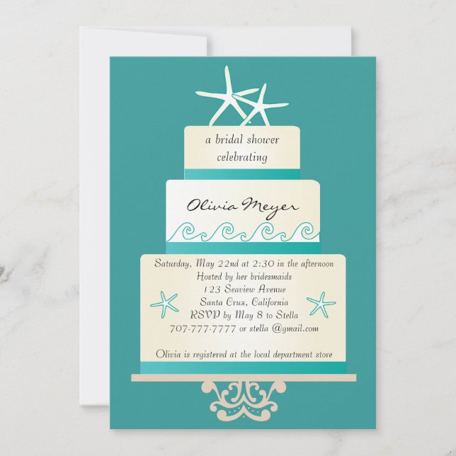 Invitations de Fête de la mariée de gâteau de (Devant)