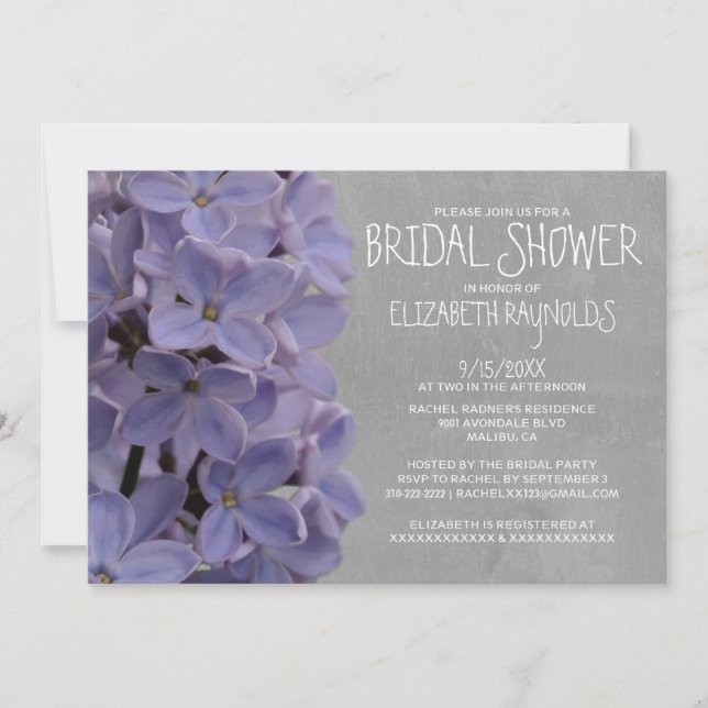 Invitations de Fête de la mariée de lilas (Devant)