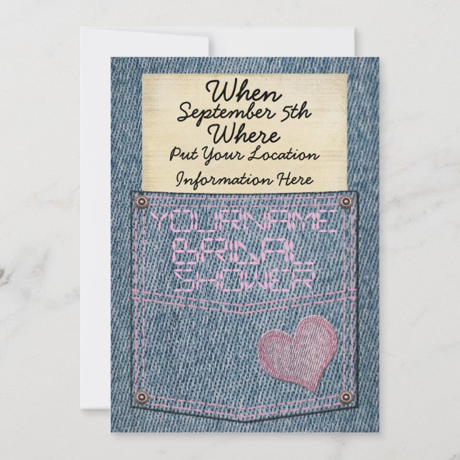 Invitations de Fête de la mariée de poche de jeans (Dos)