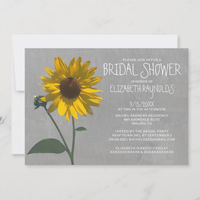 Invitations de Fête de la mariée de tournesol (Devant)