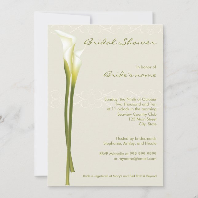 Invitations de Fête de la mariée de zantedeschia (Devant)