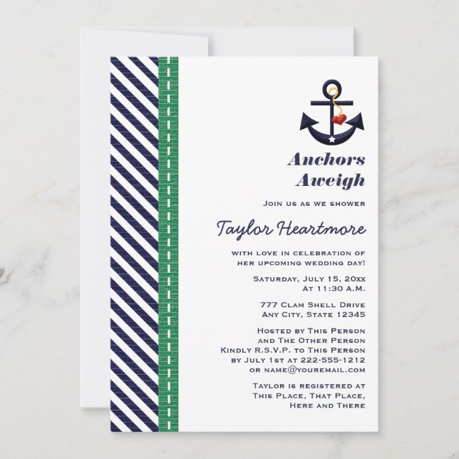 Invitations de Fête de l'mariée de Ancre bleue Gre (Devant)