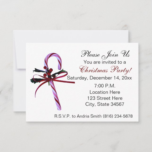 Invitations de fête de Noël de sucre de canne (Devant)