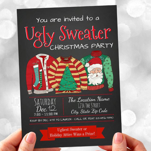 Invitations de fête de Noël moche (Ugly sweater Christmas party invitation. Available for digital download and print.)