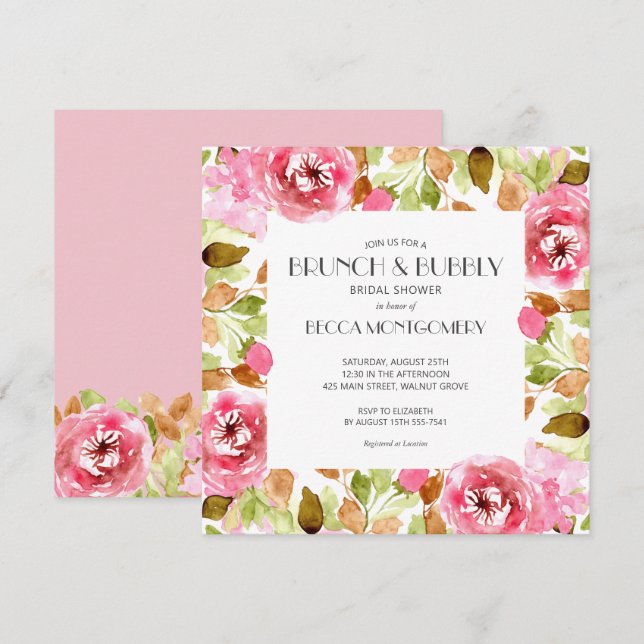 Invitations de Fête des mariées d'aquarelle Brunch (Devant / Derrière)